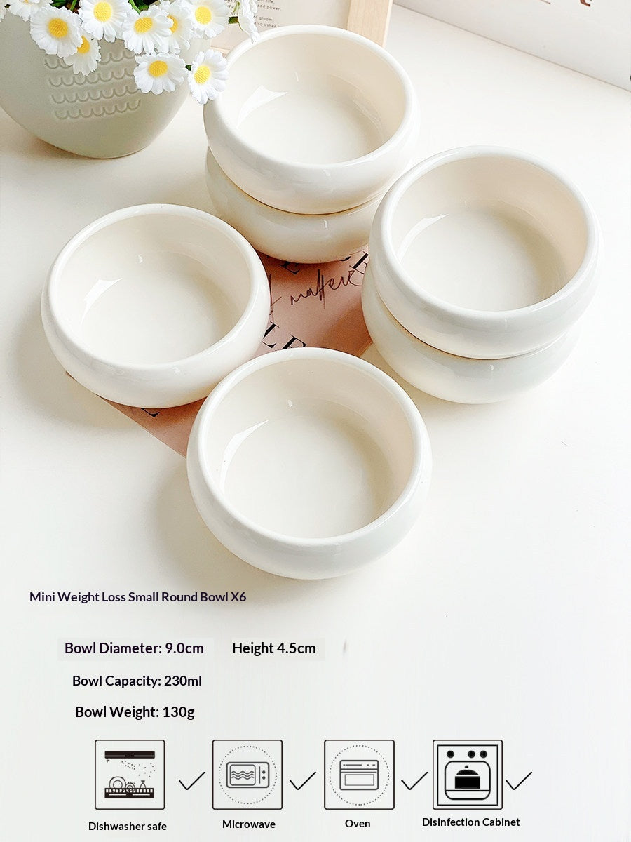 Korean-Style Ceramic Rice Bowl Set - Small Round Dining Bowls for Kitchen