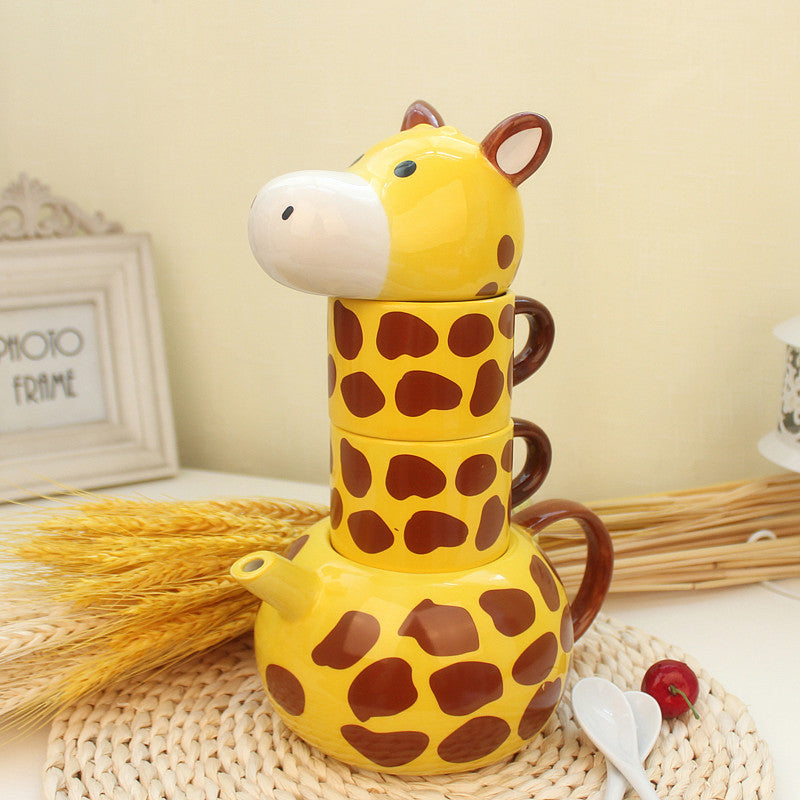 Cute Ceramic Giraffe Animal Mug Set - Kitchen Drinkware