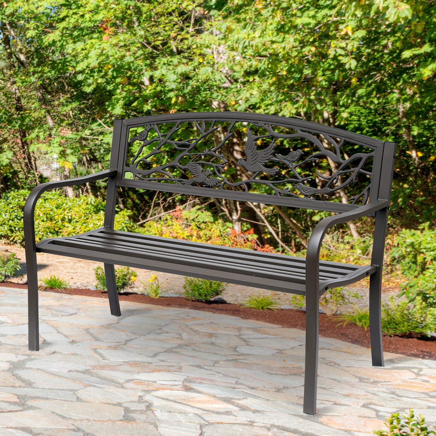 50" Vintage Cast Iron Garden Patio Bench - Brown