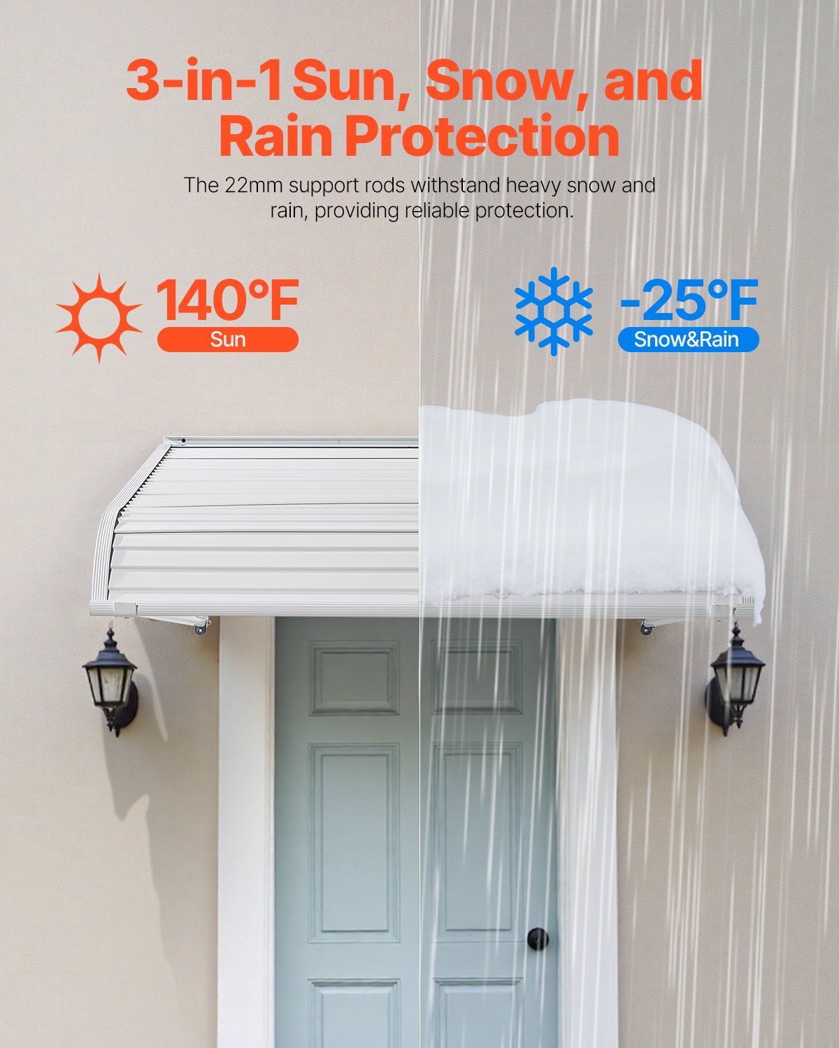 40x42 Inch Aluminum Door Awning Canopy - Anti-Rust Garden Outdoor Protection