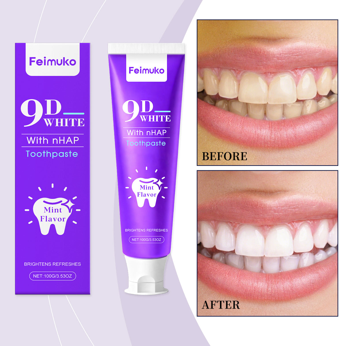 Purple Whitening Toothpaste 100g - Stain Removal & Fresh Breath