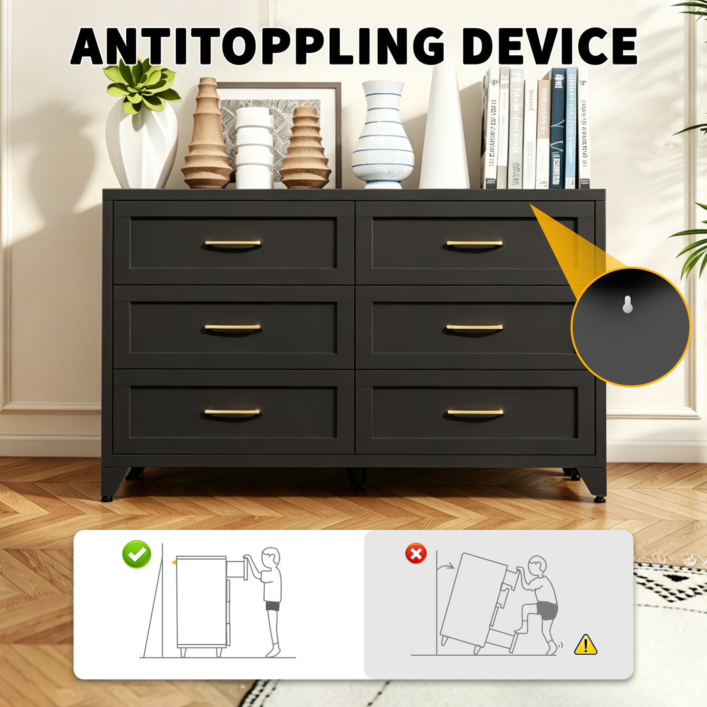 6 Drawer Dresser - Modern Eco-Friendly Metal Storage Chest