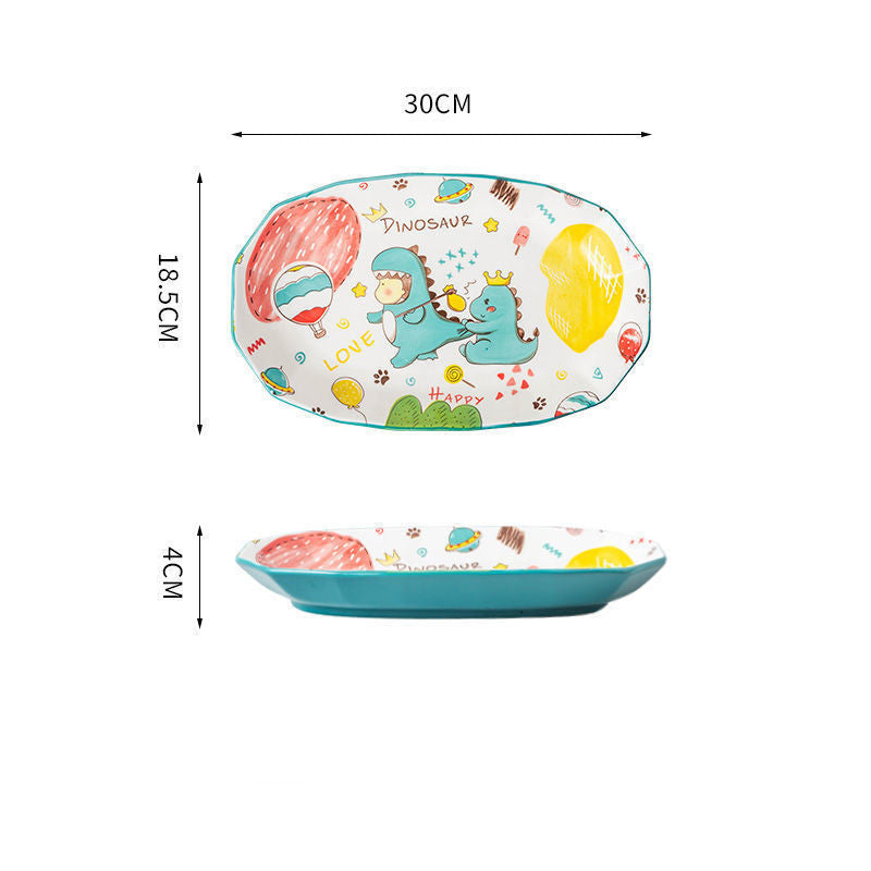 Cartoon Ceramic Dish Set with Dinosaur Pattern - Kitchen Tableware Collection