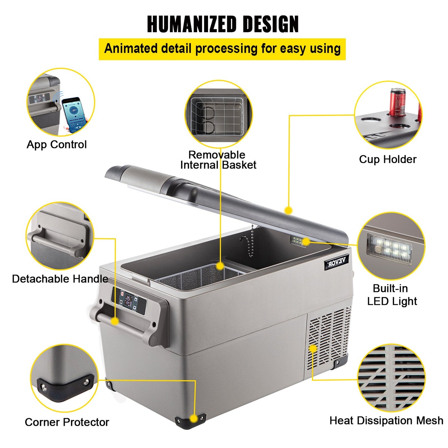 Portable Car Refrigerator 37 Quart with App Control - 12V/110V Dual Zone Cooler