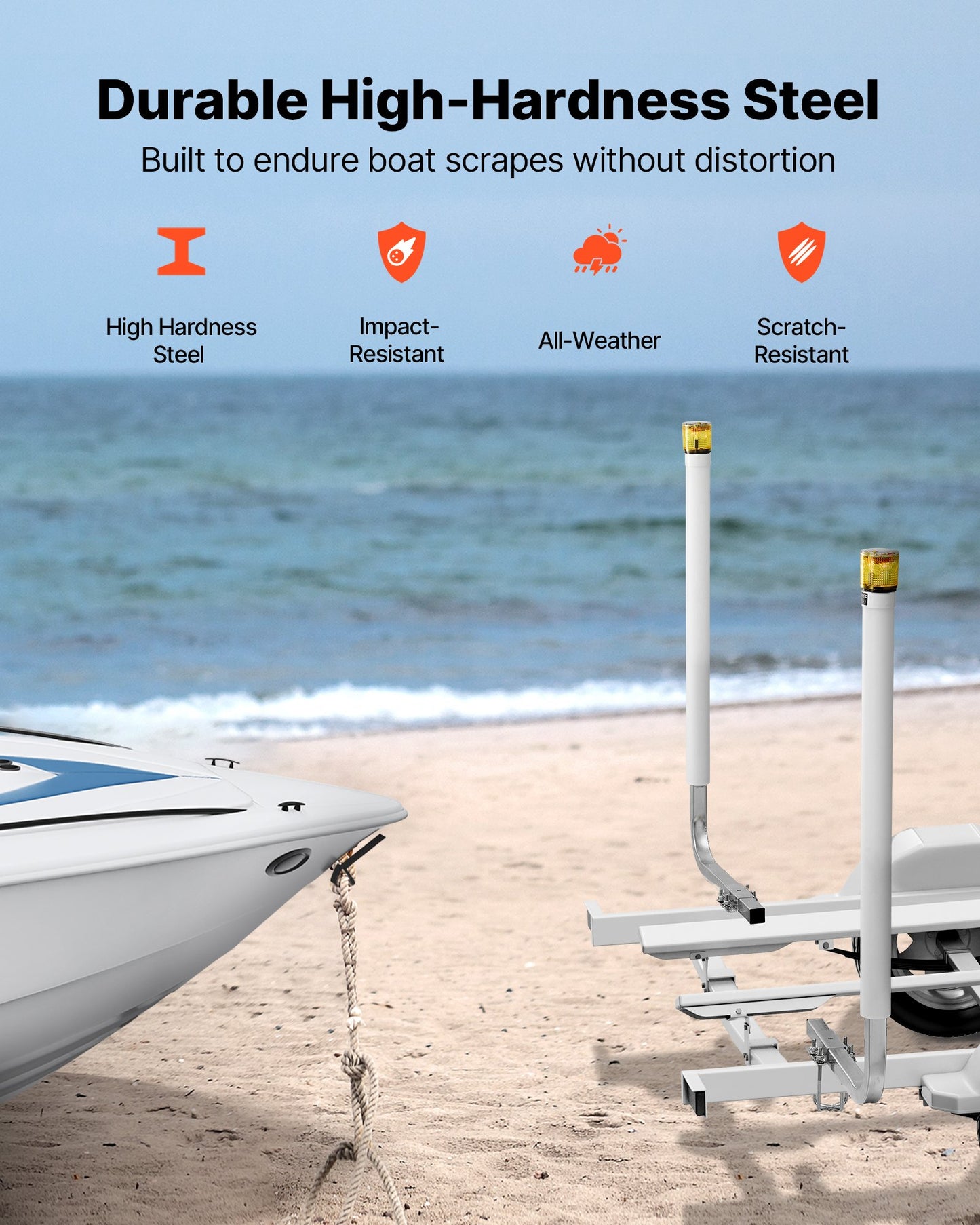 Boat Trailer Guide Poles with LED Lights, 46 Inch Adjustable Steel Guide-Ons