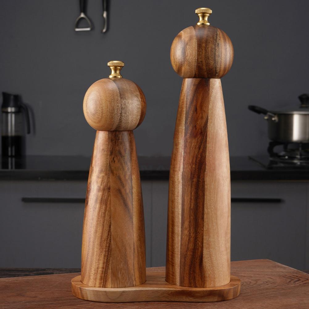 Round Head Wood Spice Grinder - Ceramic & Acacia Kitchen Tool
