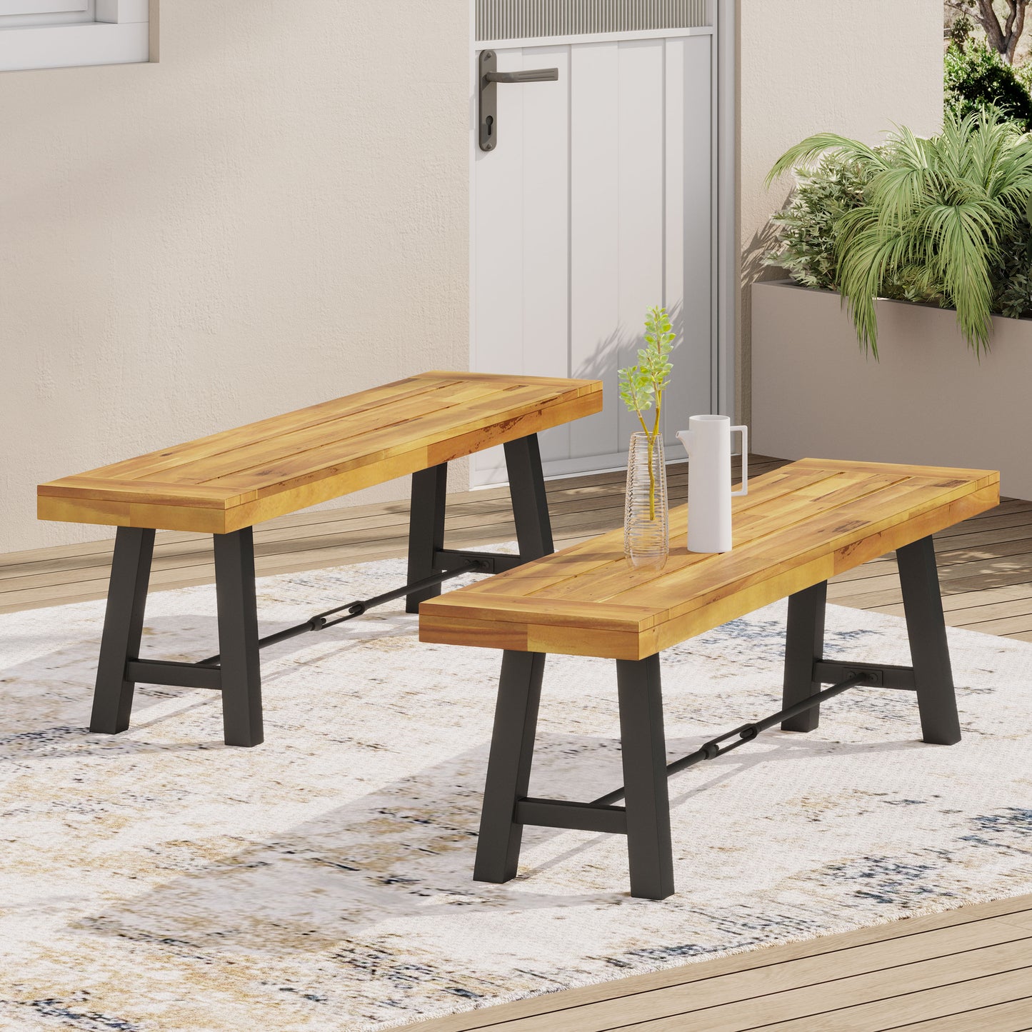 Acacia Wood Catriona Bench - Teak, Outdoor Seating
