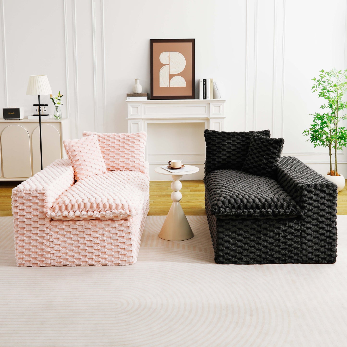 Luxury Color-Block Velvet Multifunctional Sofa - Pink & Black
