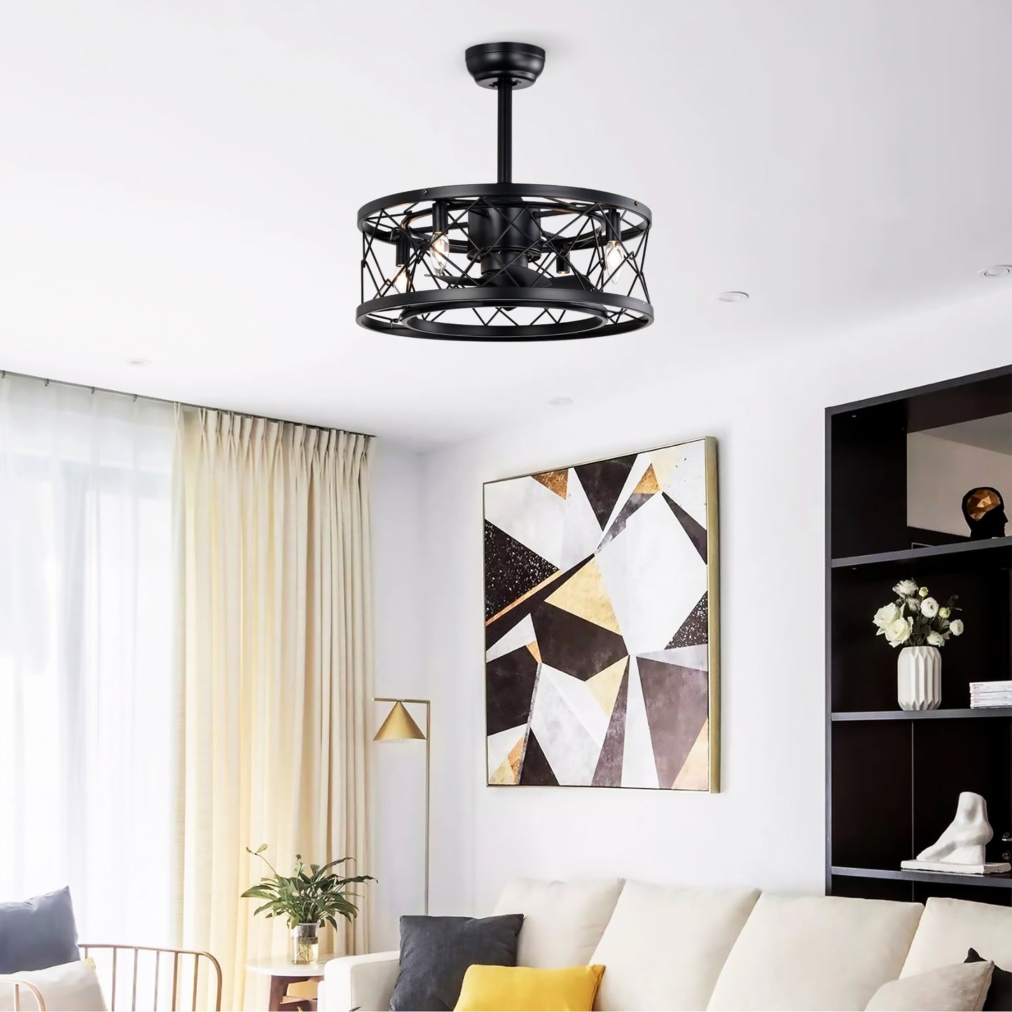 20'' Modern Enclosed Ceiling Fan - Low Noise, Matte Black