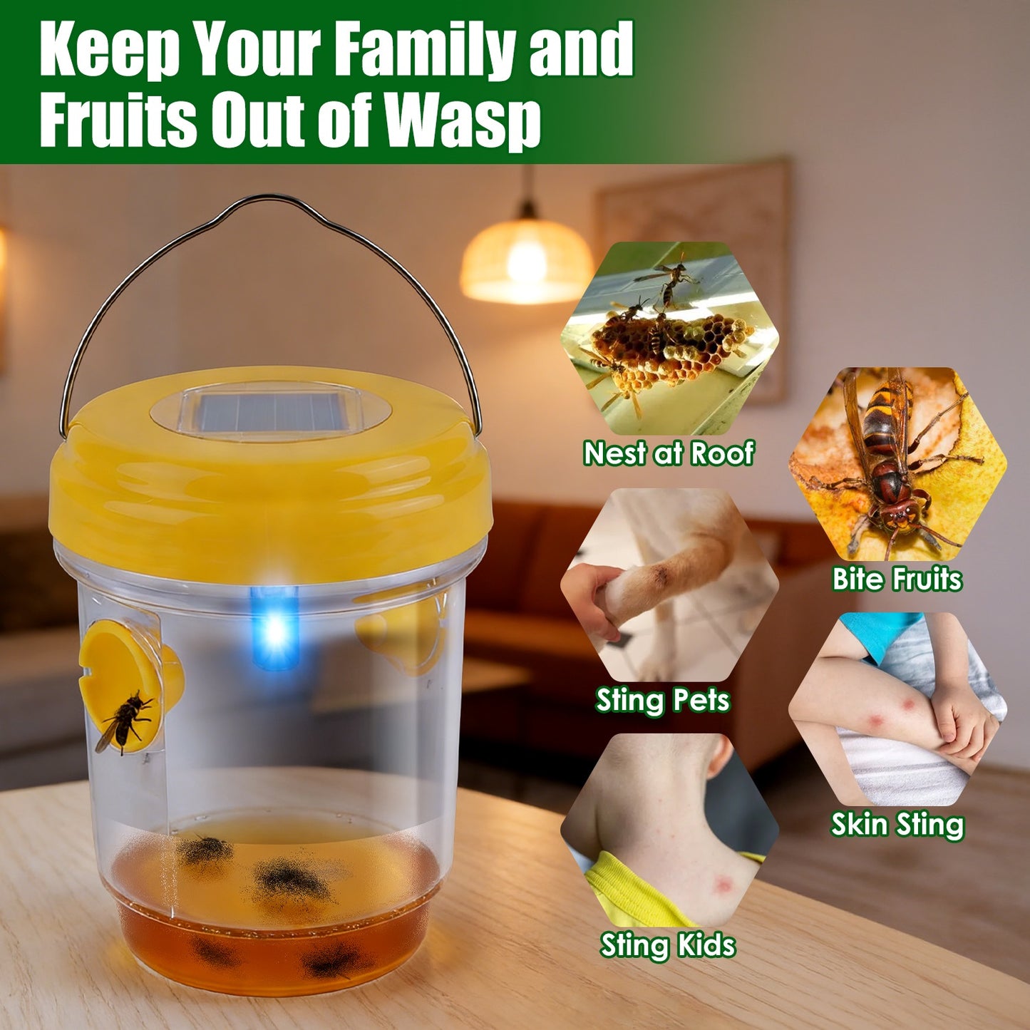 Solar Wasp Trap with UV Light - 3 Pack Outdoor Insect Catchers