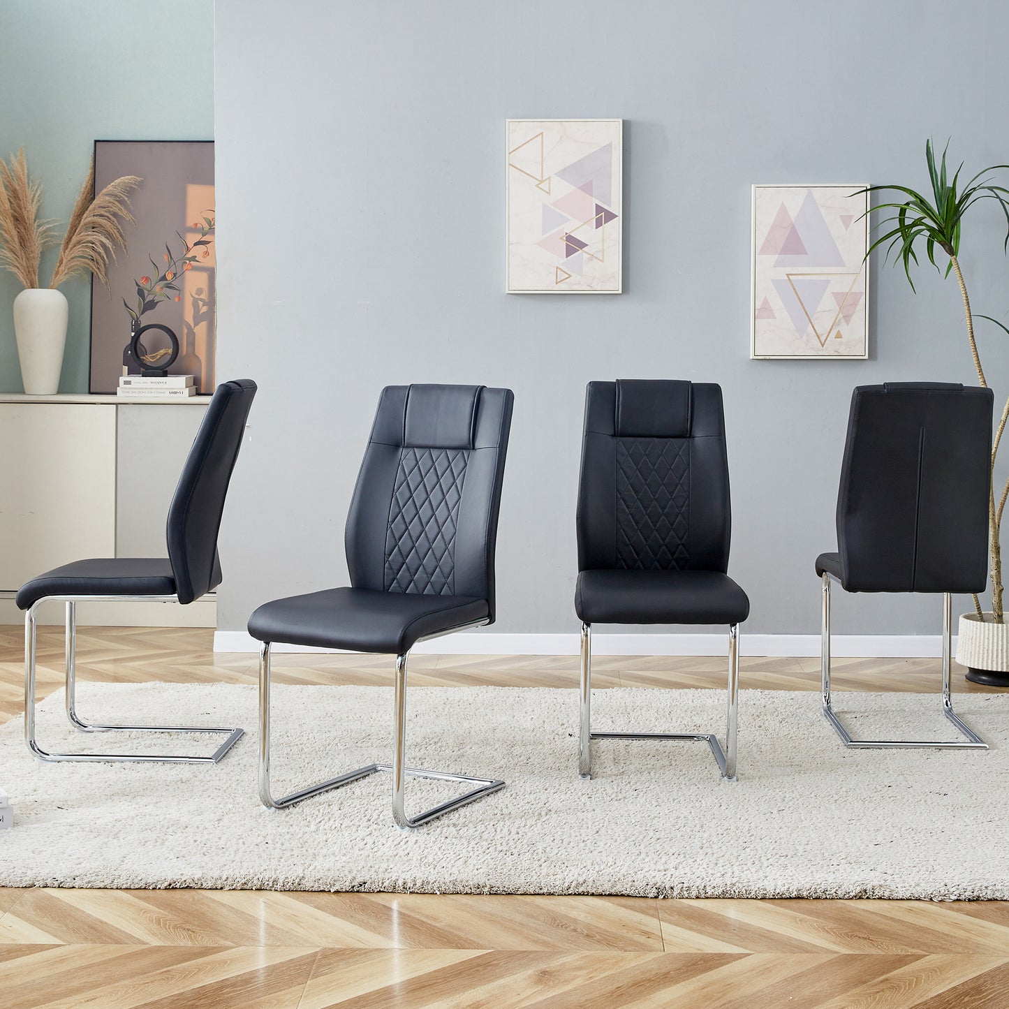 Modern Dining Chairs With Faux Leather Padded Seat Living Room