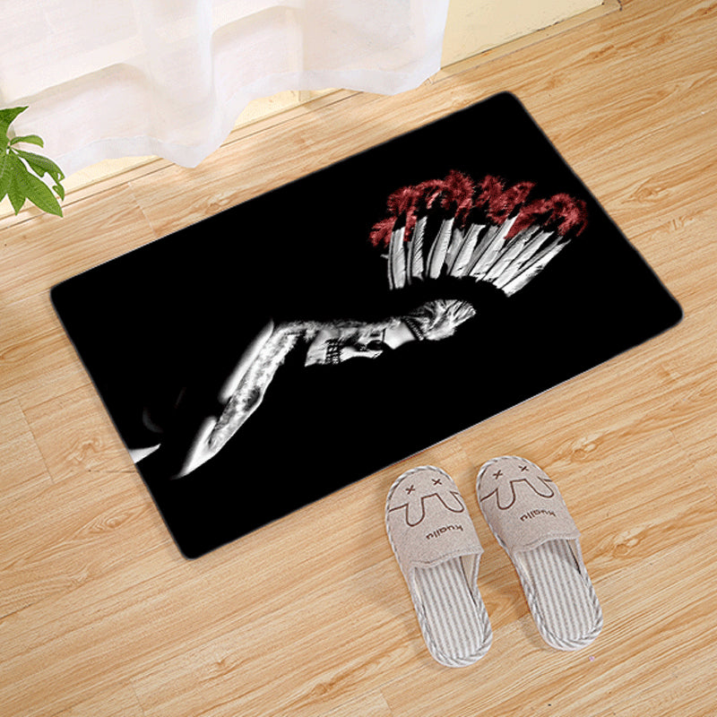 Halloween Flannel Floor Mat Non-Slip Bathroom Door Rug Skull Design