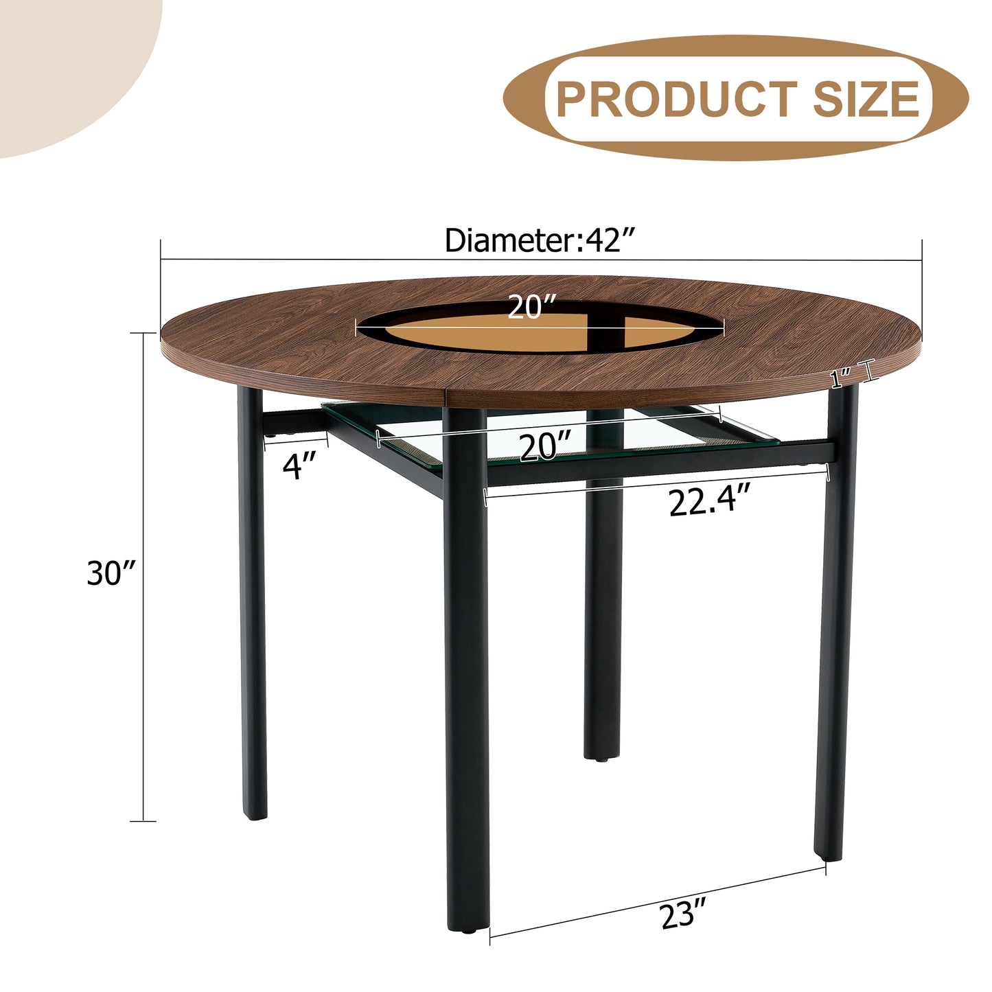 42 Inch Modern Minimalist Brown Wood Grain Round Dining Table