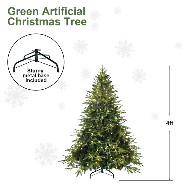 4ft Green Artificial Christmas Tree with LED Lights & Hinged Base
