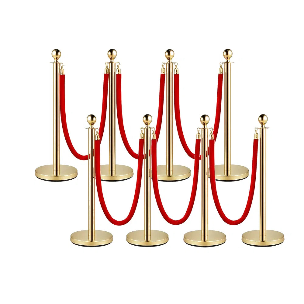 Gold Stanchions with Red Velvet Ropes - 8 Piece Crowd Control Set