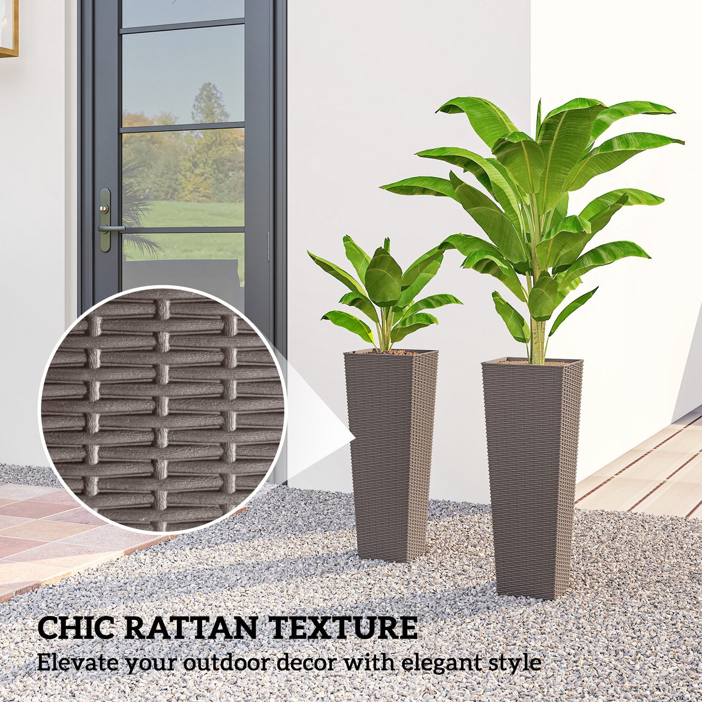 Set of 2 23.6 Inch Outdoor Plant Pots with Drainage Holes, Brown