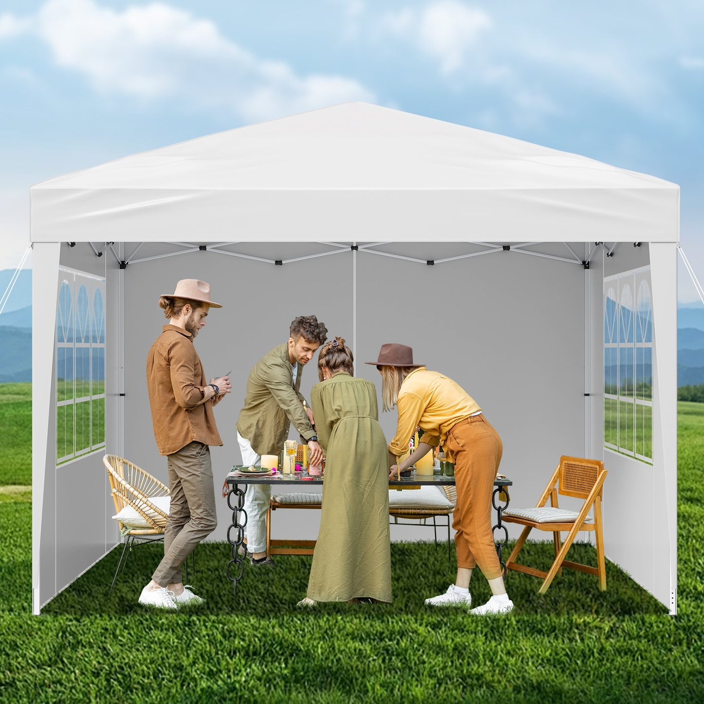 10x10 FT Pop Up Gazebo Tent with Sidewalls & Windows - White, Instant Setup
