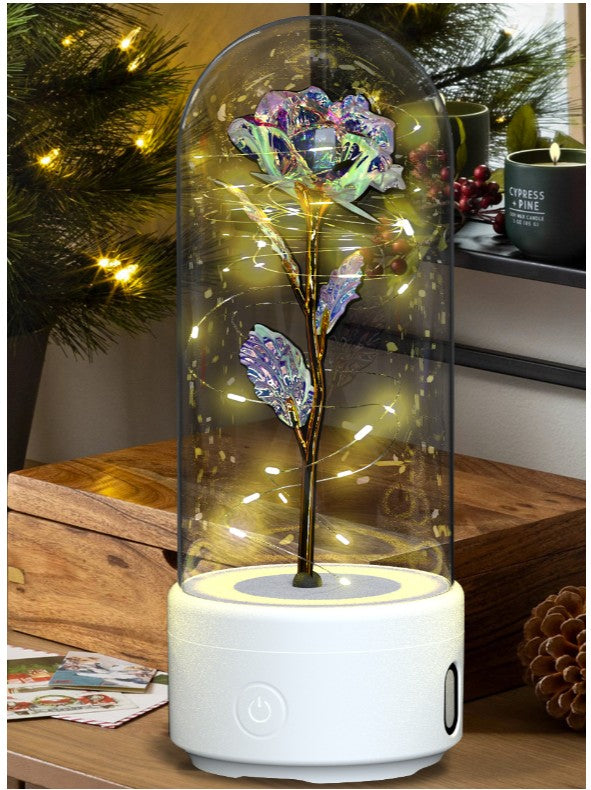 2-in-1 Rose LED Night Light with Bluetooth Speaker - Romantic Glass Decor