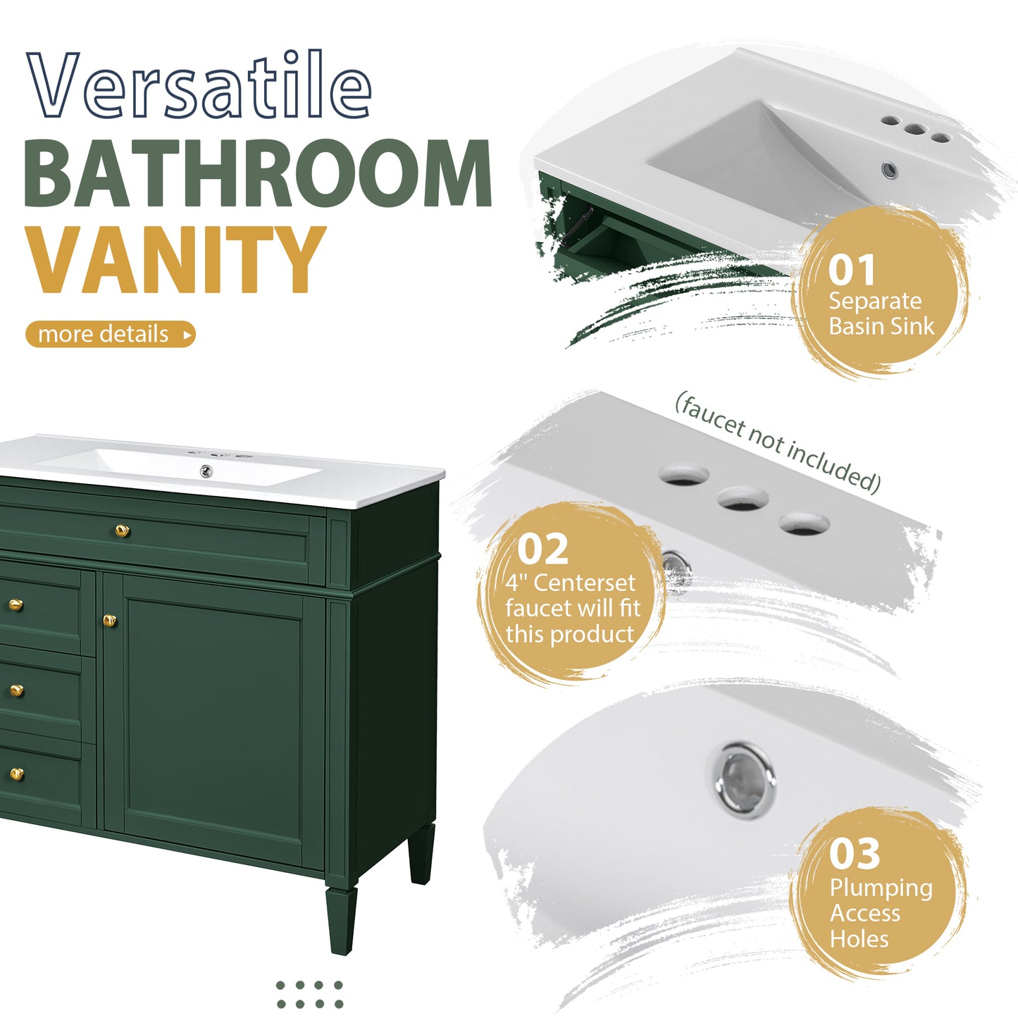 36'' Green Bathroom Vanity with Medicine Cabinet & Sink