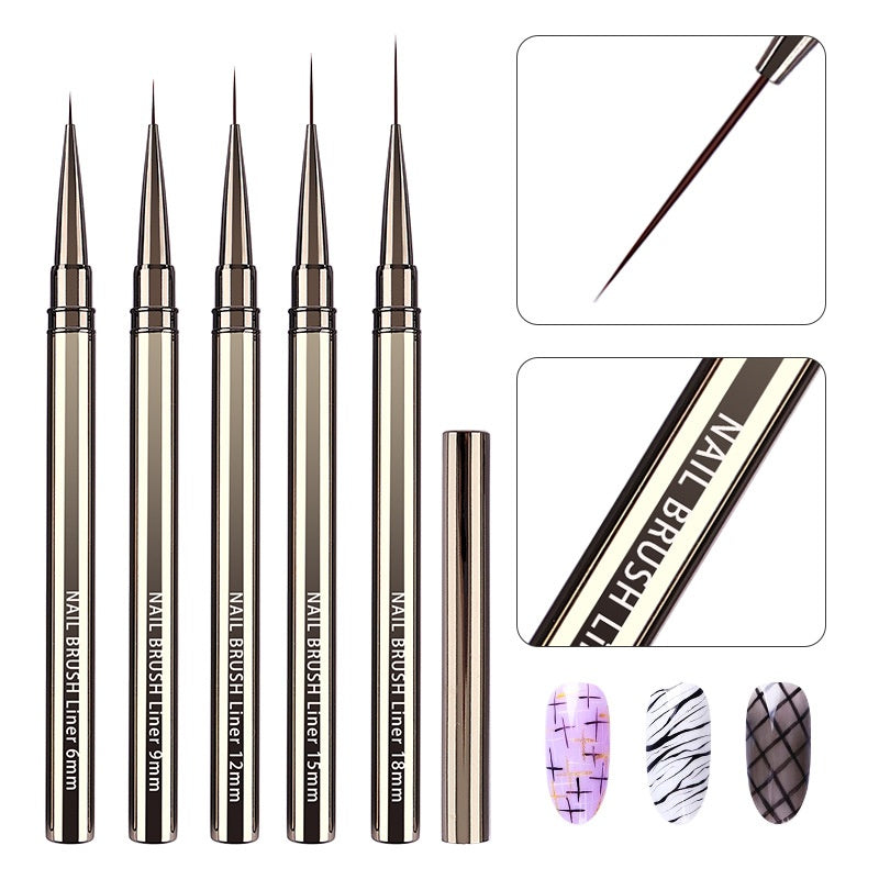 Manicure Line Drawing Pen Set - Fluorescent Metal Hook Line Pens for Nail Art, 5 Pieces