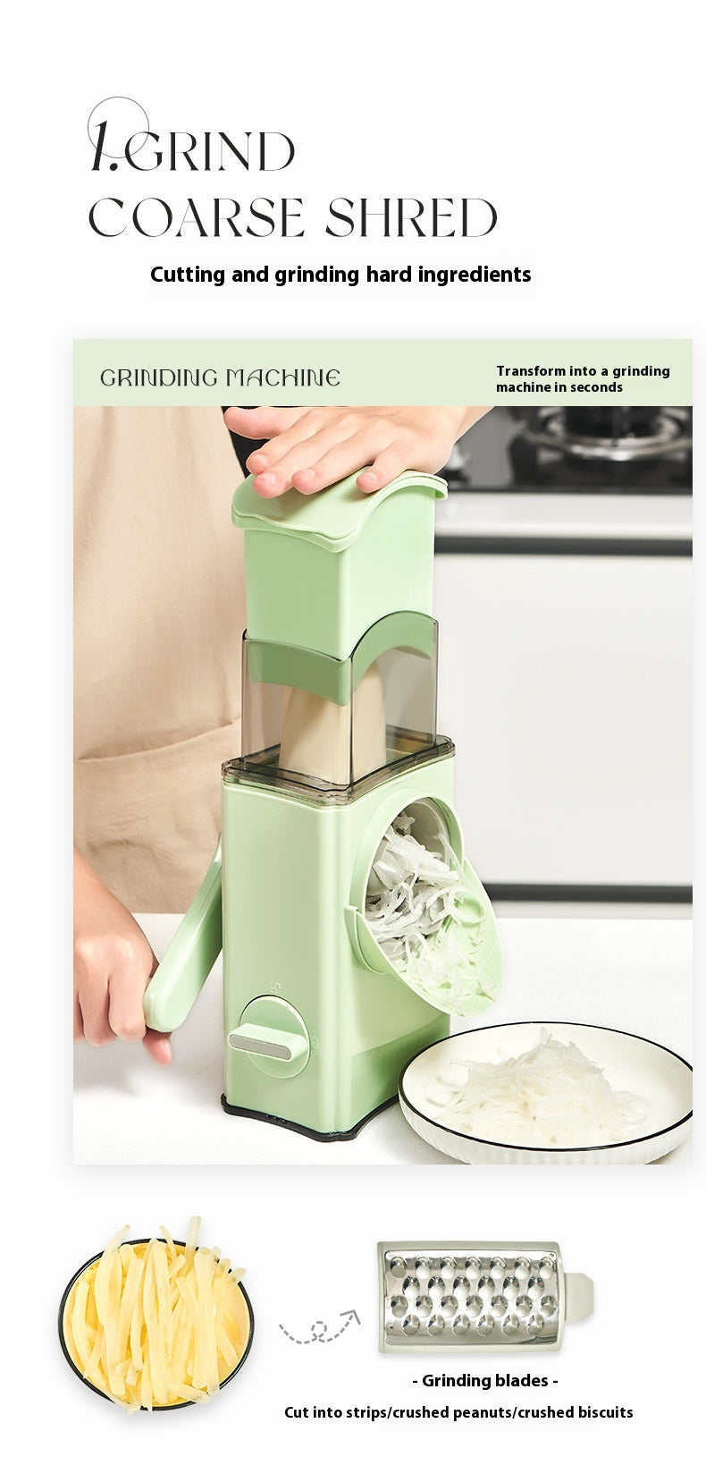 Multi-functional Hand Guard Kitchen Drum Shredder - Green Manual Vegetable Cutter