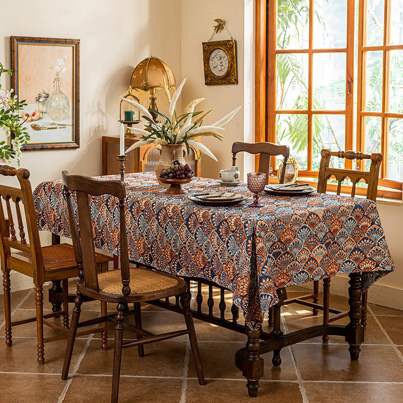 Rectangular Jacquard Tea Table Cloth - Rustic Floral Pattern, Multiple Sizes