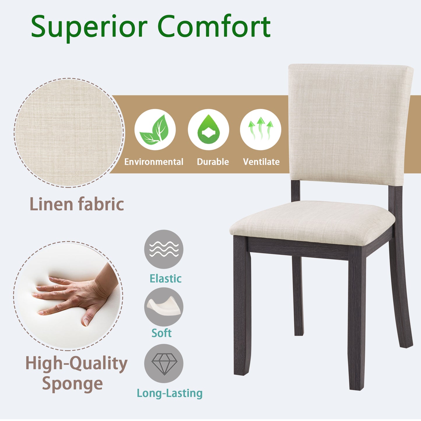 Modern Minimalist Dining Chairs Set of 4 - Antique Black & Beige
