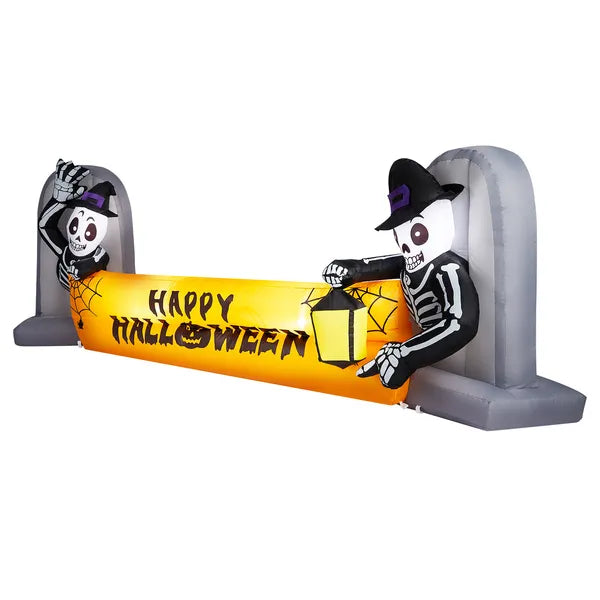 9.6FT Inflatable Skeleton Tombstone Banner with LED Lights