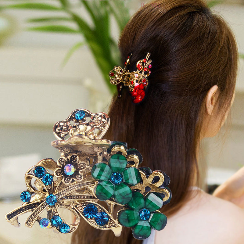 Ponytail Grab Clip Hair Pin Alloy Flower Crystal