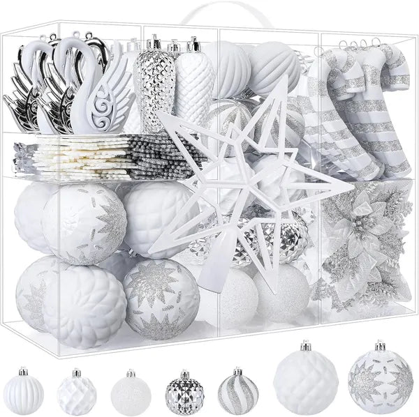 128pcs Christmas Ornament Balls Set - Shatterproof Baubles & Tree Topper