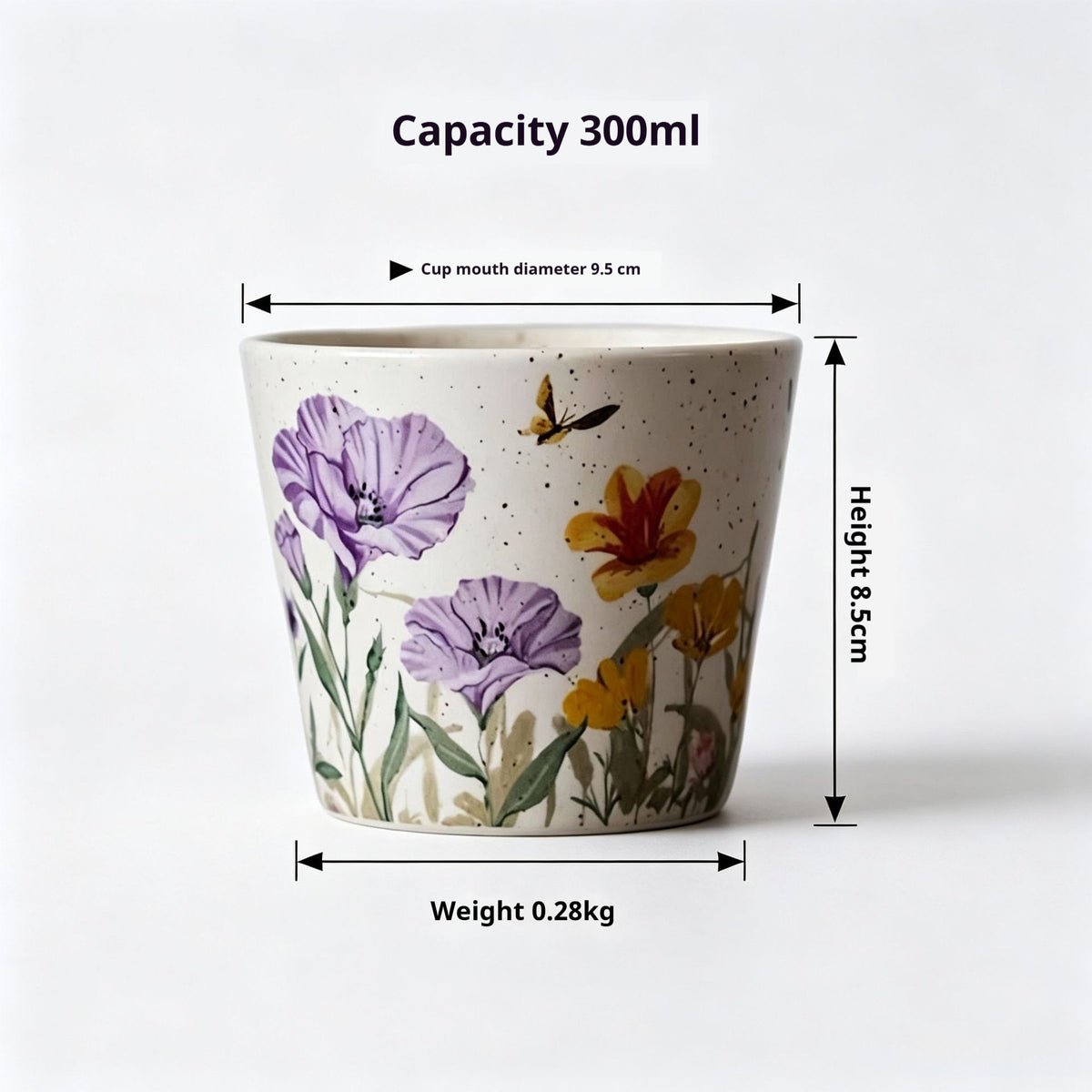Retro Handheld Latte Art Coffee Cup 300ml Purple Bellflower Design