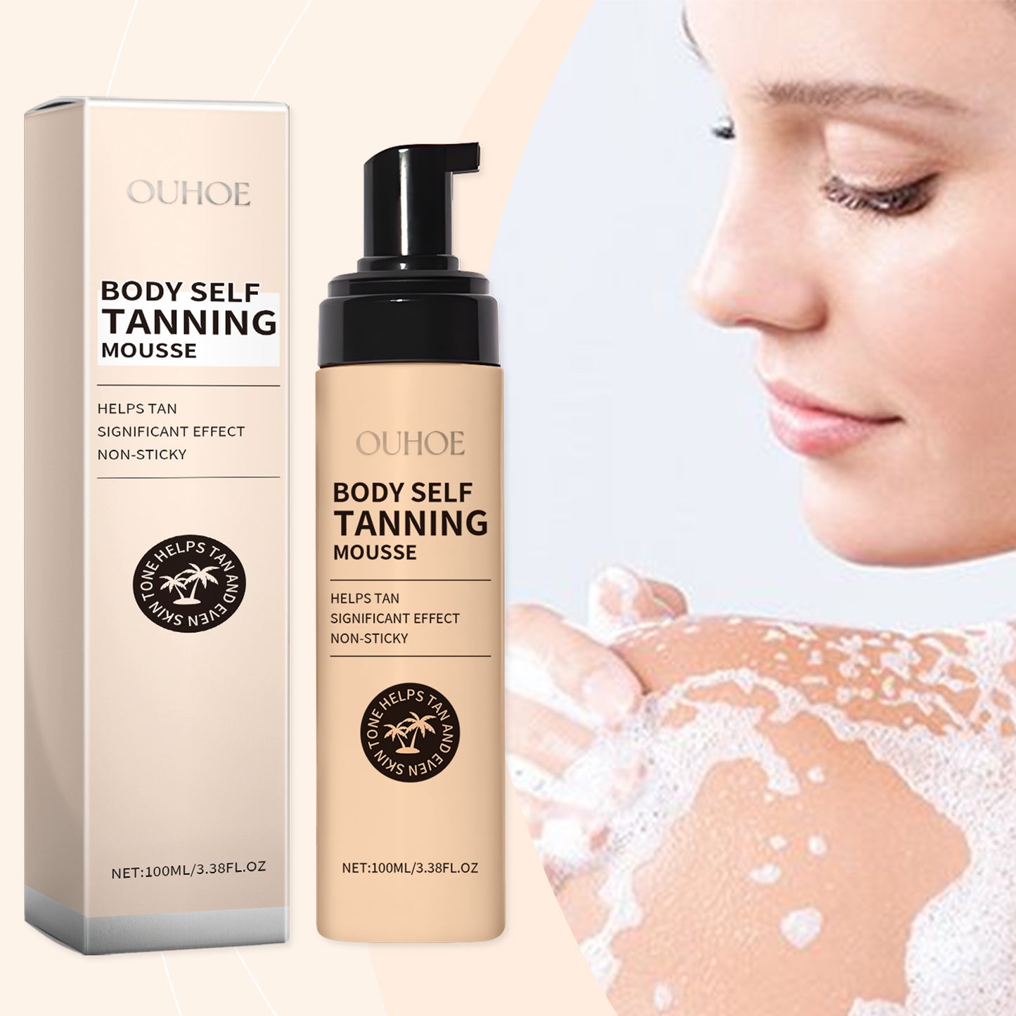 Sunless Tanning Body Mousse - Moisturizing Bronzing Foam for Even Skin Tone