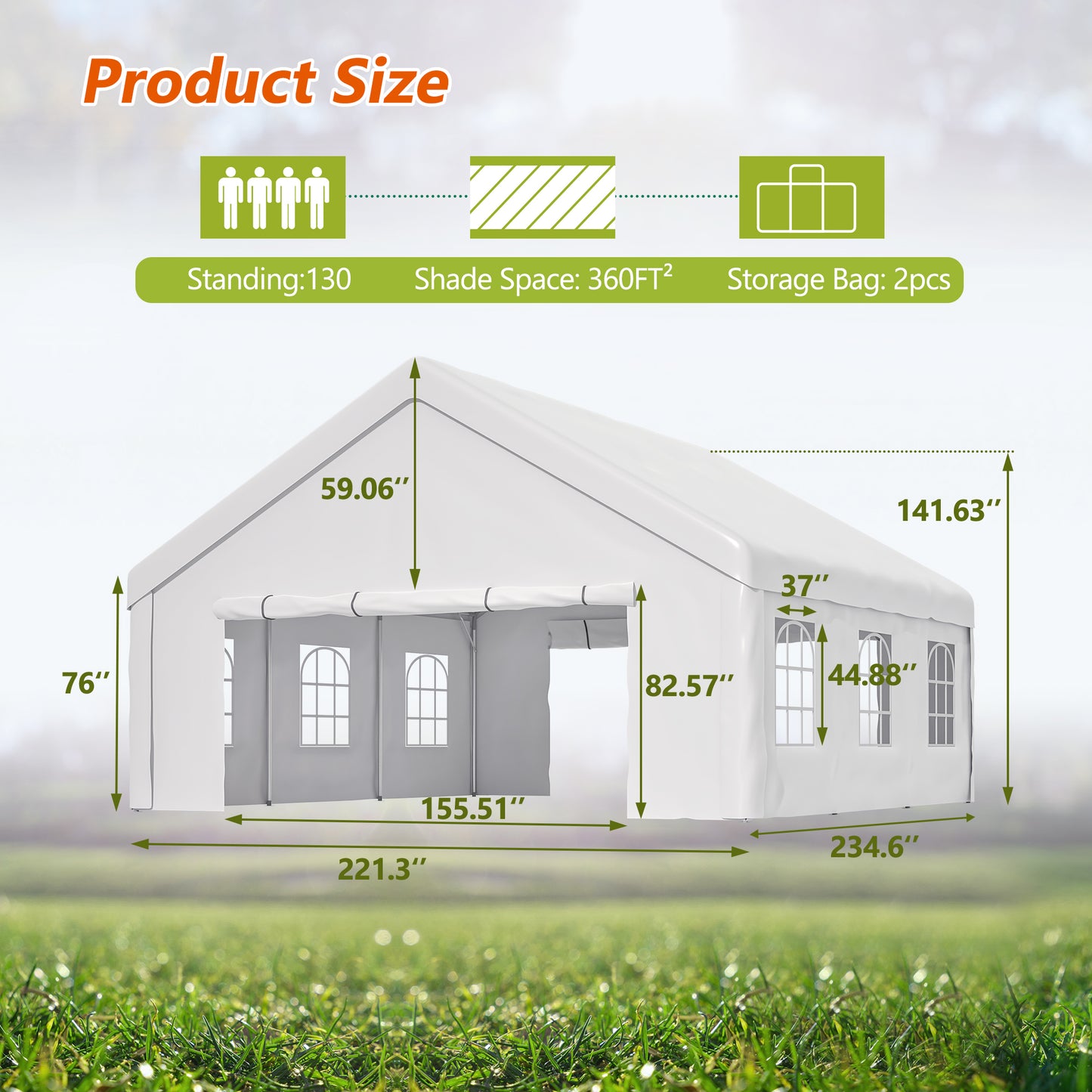 20x20 FT Outdoor Party Tent with Removable Sidewalls - White