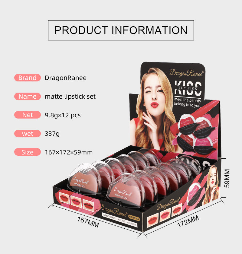 12-Color Lipstick & Lip Balm Set - Lazy Lip Makeup Display Box