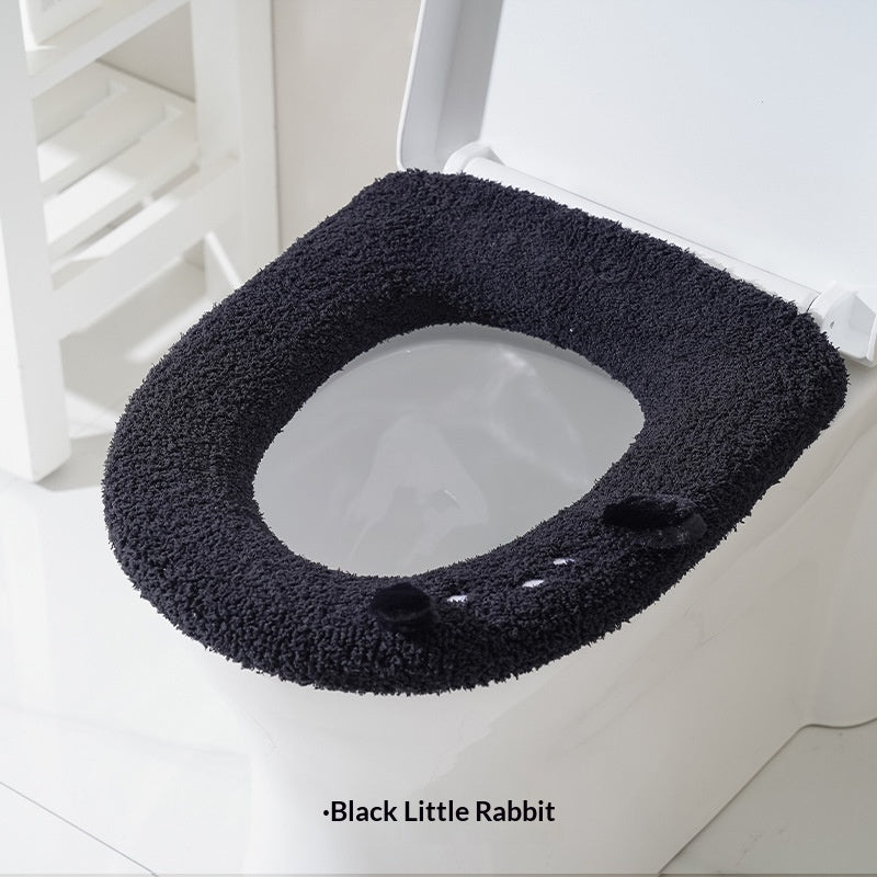 Universal Toilet Seat Cover for Bathroom Use - Winter & Autumn Fit, Slip-On Polyester