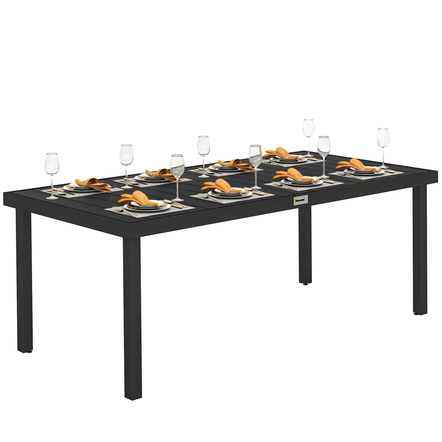 Outdoor Dining Table for 8 - Rectangular Aluminum Frame, Black