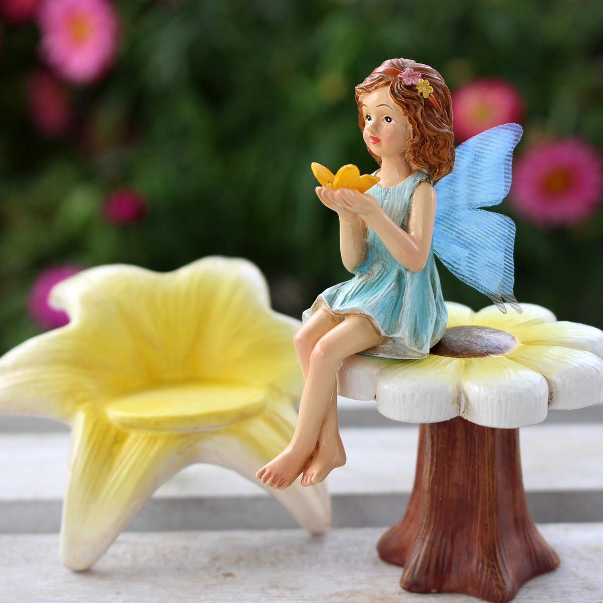 Outdoor Floral Stool with Flower Fairy Decor - Garden & Patio Accent