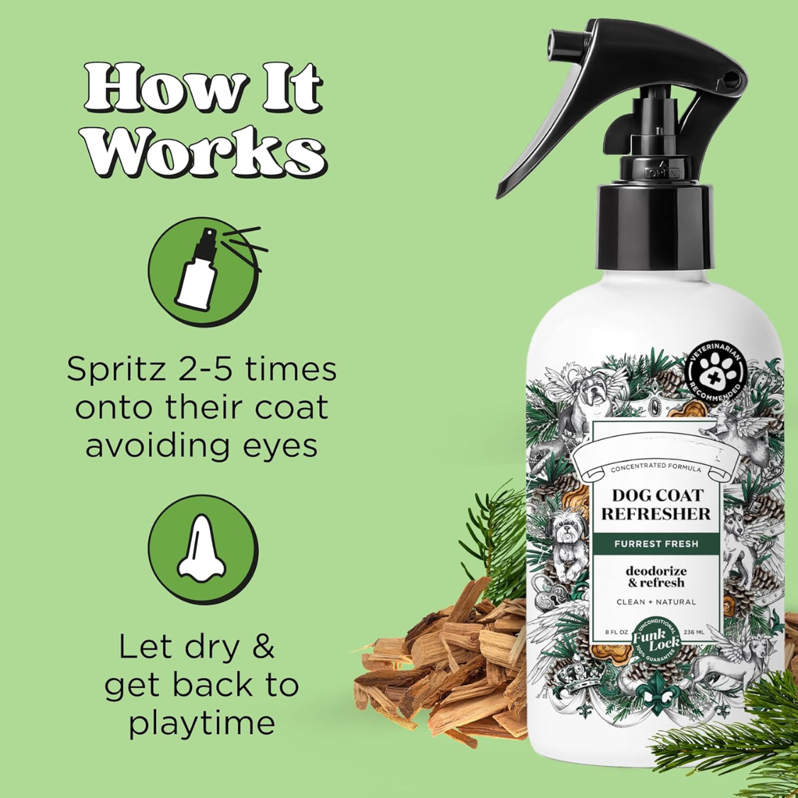 Dog Deodorizing Spray with Essential Oils - Forest Fresh Scent, 8 Fl Oz
