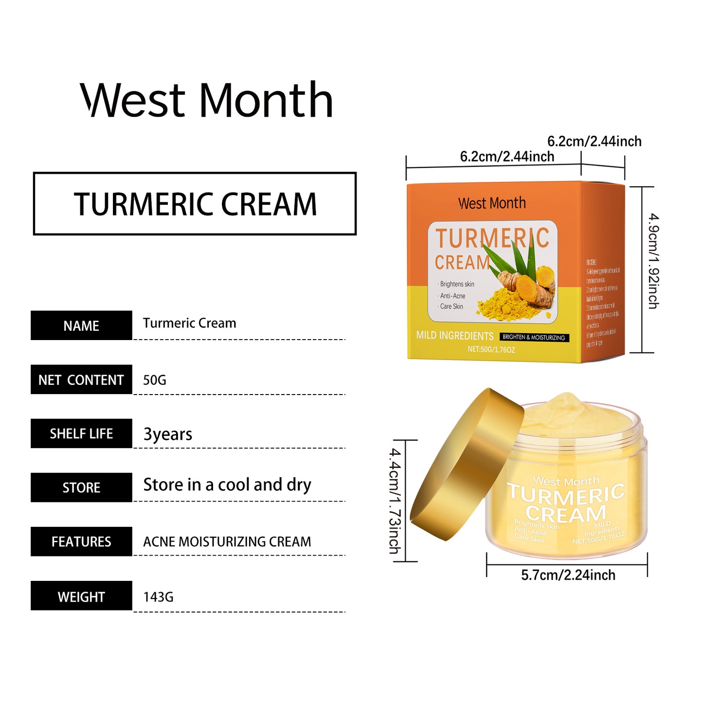 Turmeric Face Moisturizer with Vitamin E - Brightening & Hydrating Cream