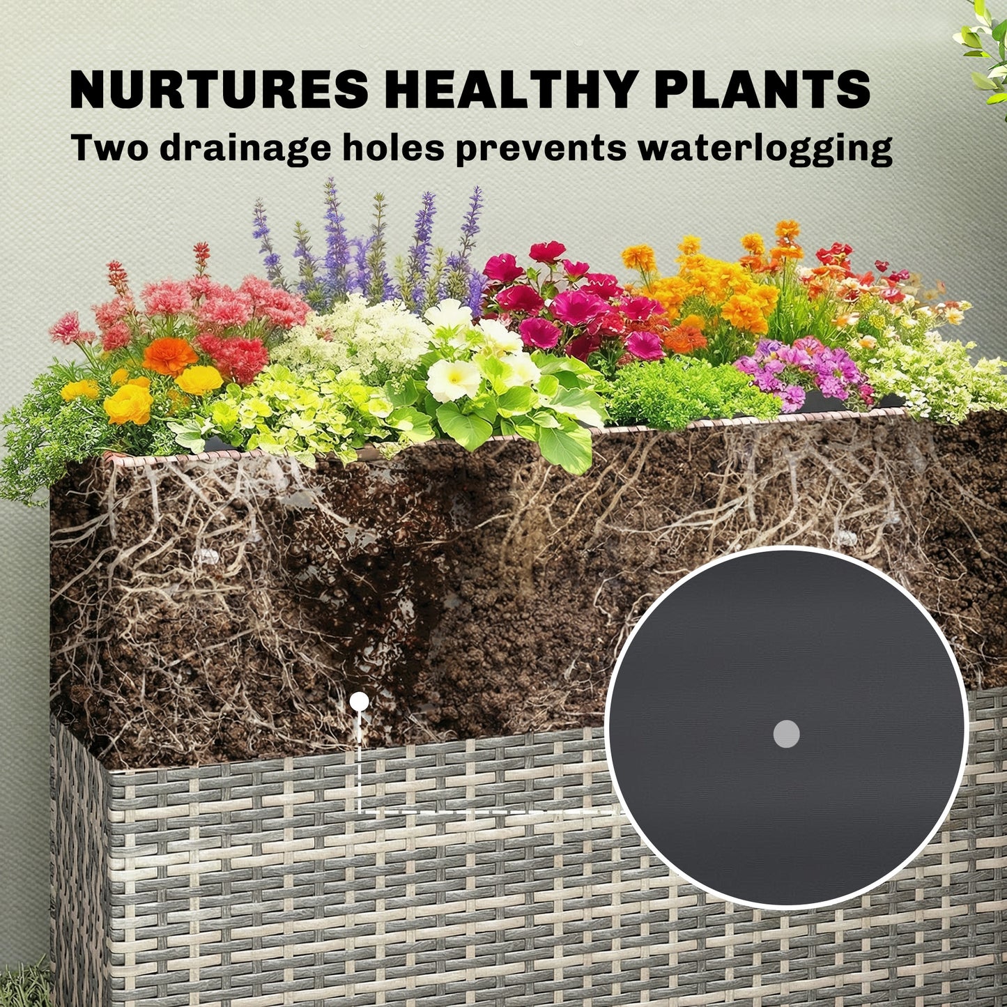 Large Rectangular Outdoor Plant Pot with Removable Liner and Drainage Holes - Gray, 830x110x600 mm