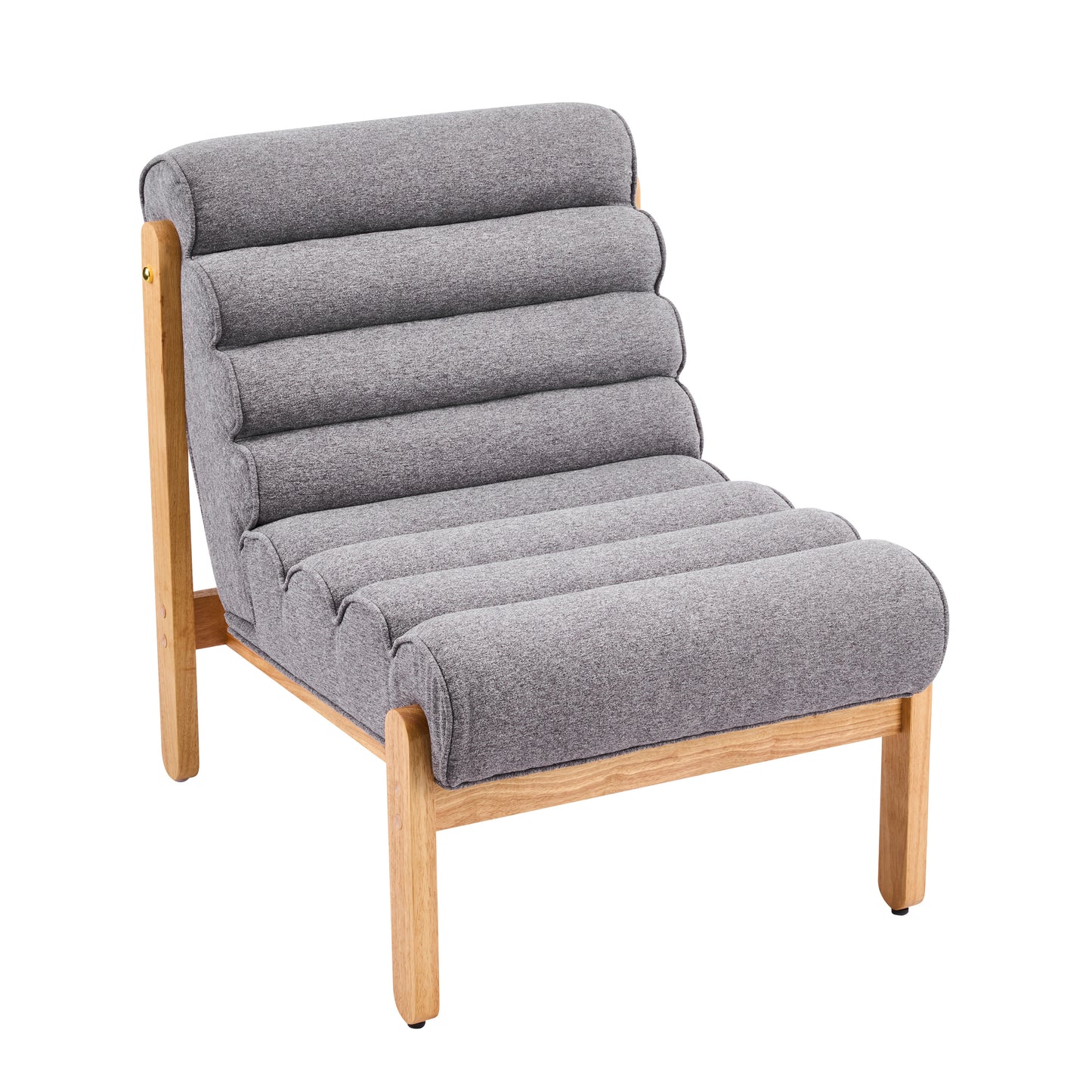 Fluffy Accent Chair Gray With Natural Solid Wood Frame