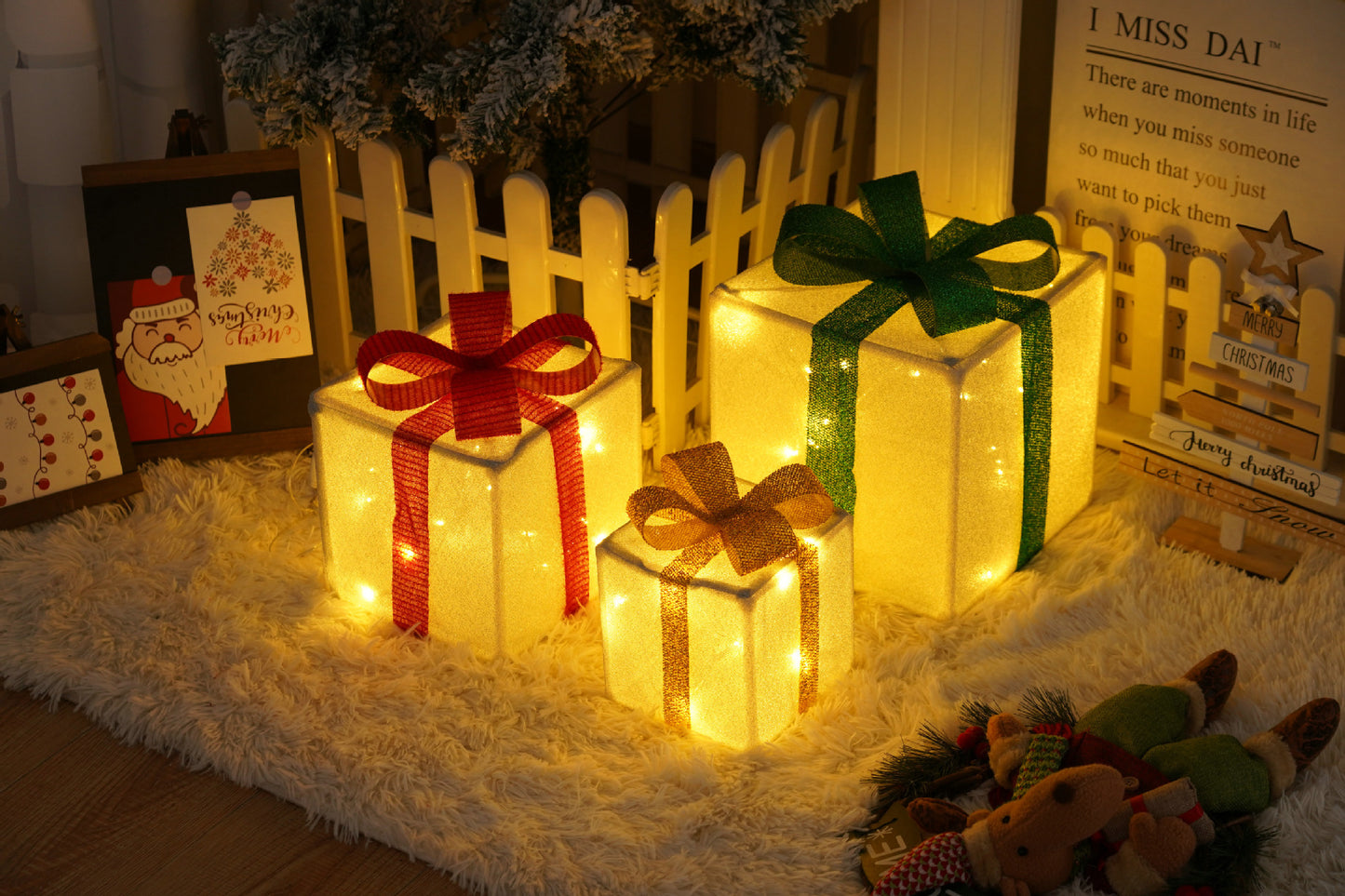 Remote Control Christmas Gift Box Lights - Holiday Decorative LED Set