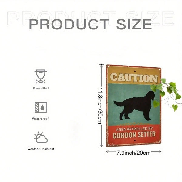Vintage Gordon Setter Warning Sign - Metal Flat Plaque 8"