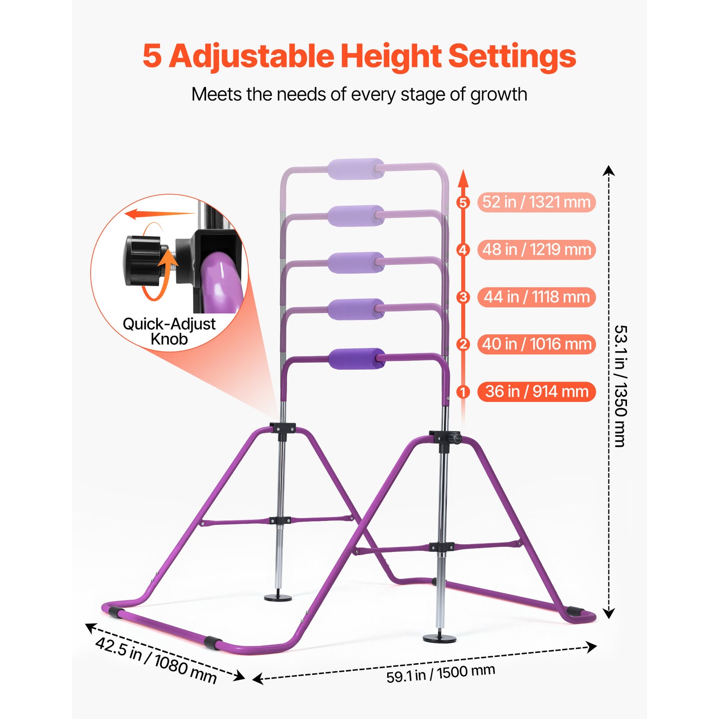 Kids Gymnastics Bars - Foldable Adjustable Horizontal Training Bar for Indoor & Outdoor Play