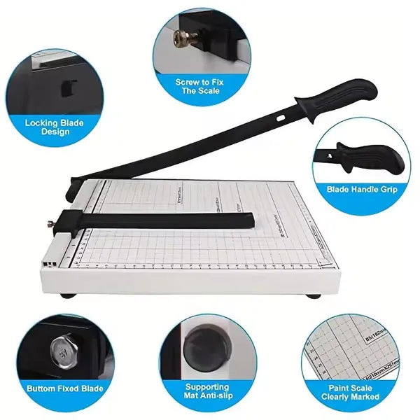 Heavy Duty Paper Cutter Trimmer with Safety Lock & Non-slip Base - Versatile Office & Craft Tool, Black