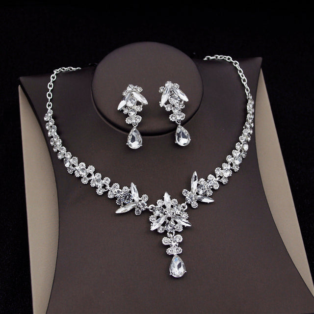 Luxury Bridal Jewelry Set with Tiara Crown Necklace and Earrings - Multiple Colors