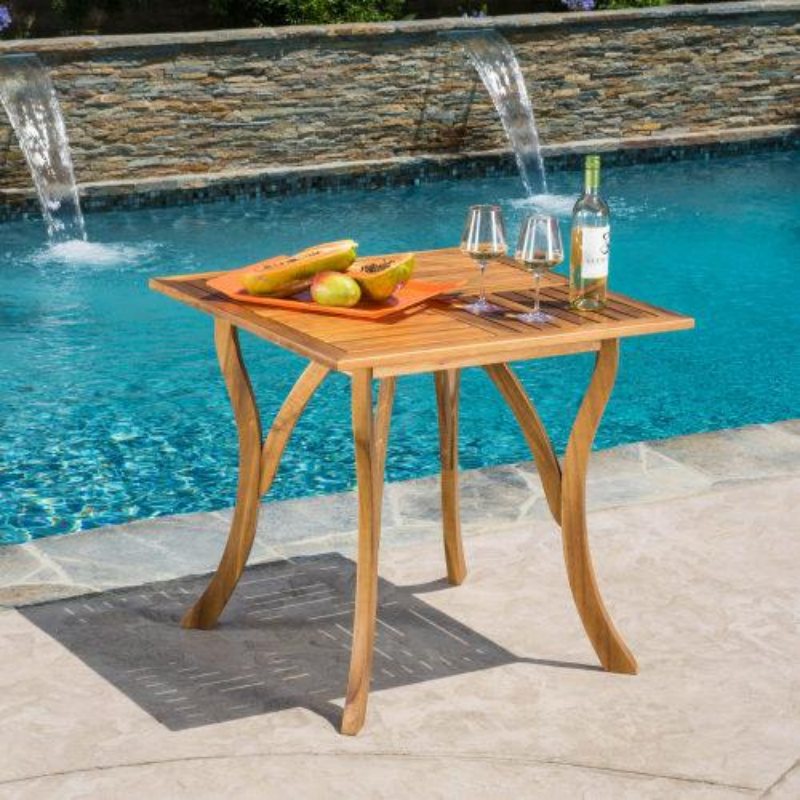 Outdoor Acacia Wood Dining Table - Square Design, Natural Brown