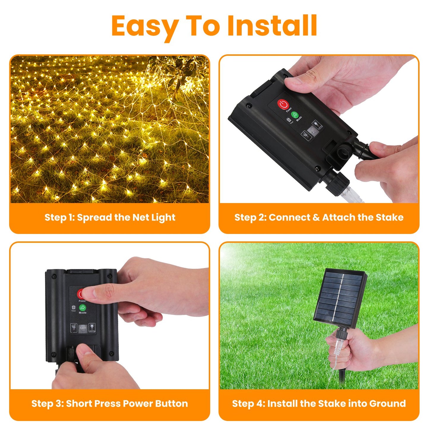 Solar Christmas Net Lights - 9.84x6.56ft, 192 LED, Dimmable