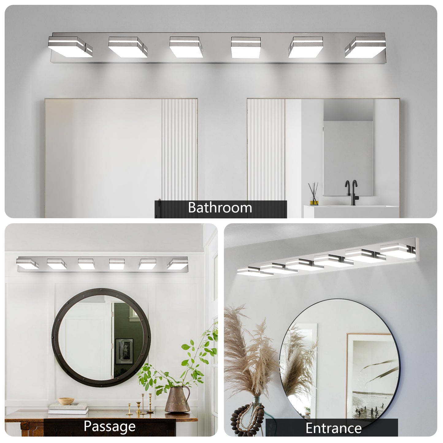 Modern Chrome LED Vanity Light - 6-Light Wall Sconce for Bathroom
