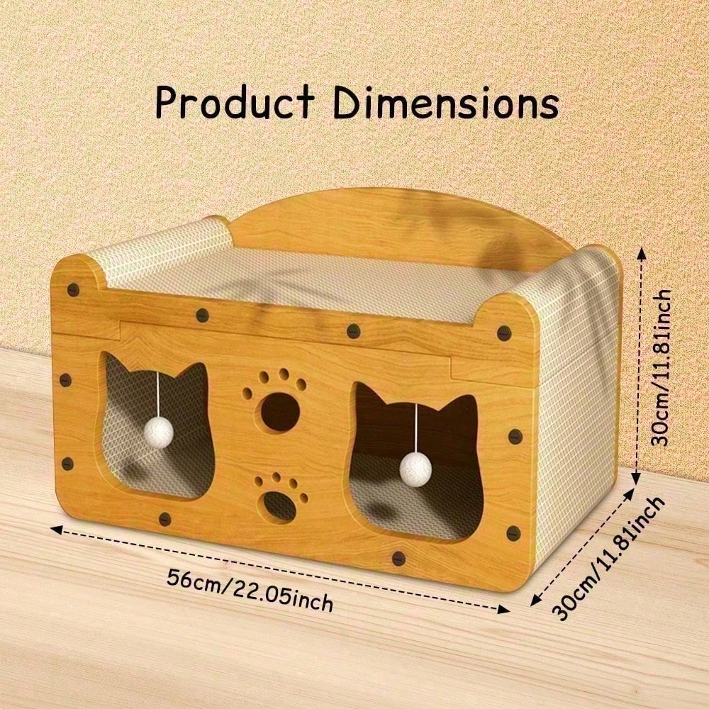 Multi-Style Double-Layer Cat House & Bed with Corrugated Cardboard, Interactive Toys & Ergonomic Support